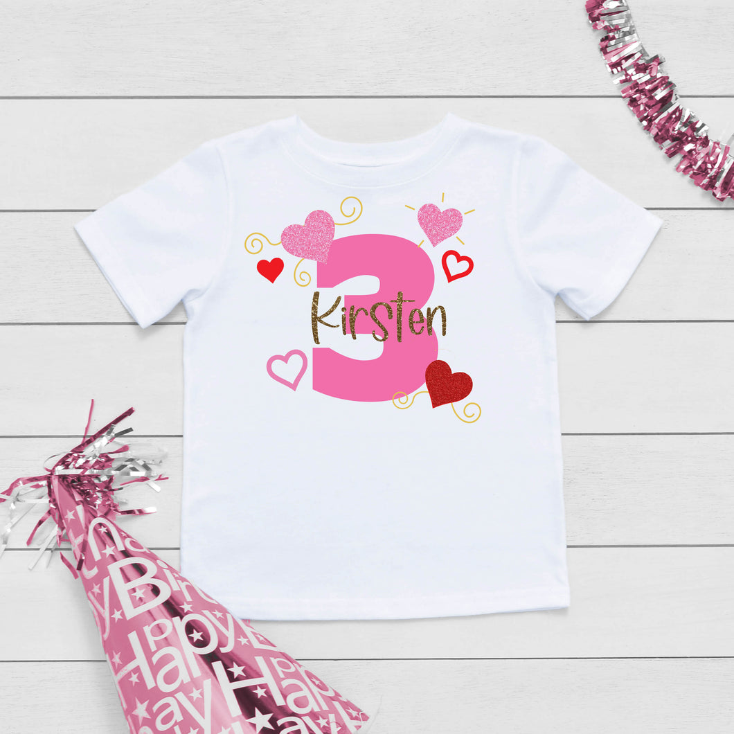 Hearts Three Birthday T-Shirt