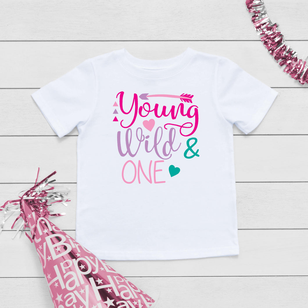 Young, Wild and One Girls Birthday T-Shirt