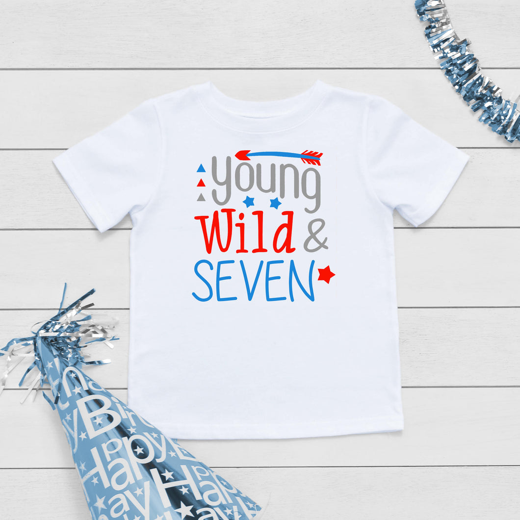 Young, Wild and Seven Boys Birthday T-Shirt